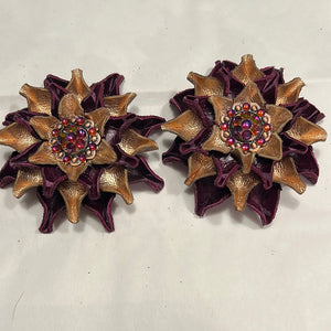 Purple/Gold Leather Flowers