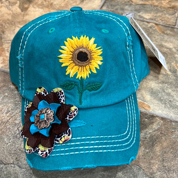 Sunflower Baseball Hat with flower