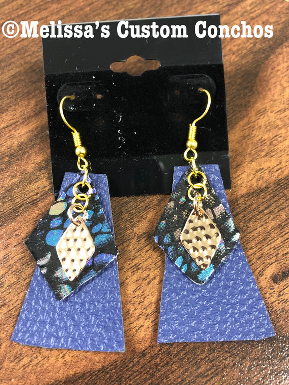 Blue Leather Earrings