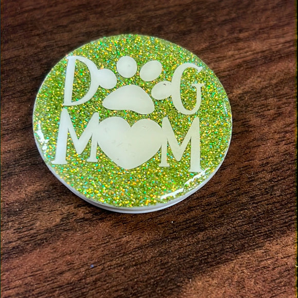 Sparkly Olive Green Dog Mom Pop Socket
