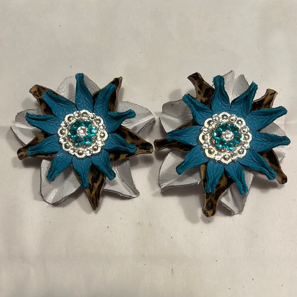 White/Turquoise/Cheetah Leather Flowers