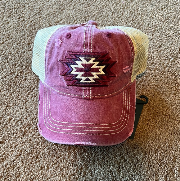 Burgundy Aztec High Pony Baseball Hat