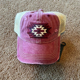 Burgundy Aztec High Pony Baseball Hat