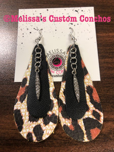 Cheetah and Black Leather Earrings