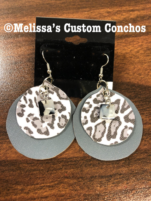 Snow Leopard with Gray Leather Earrings