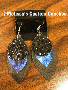 Black and Blue Leather Earrings
