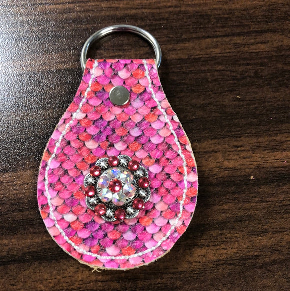 Pink/Red leather keychain