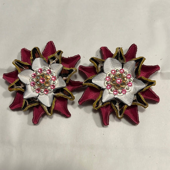 White/Cheetah/Pink Leather Flowers