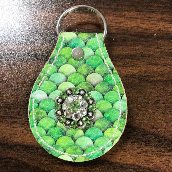 Green leather keychain