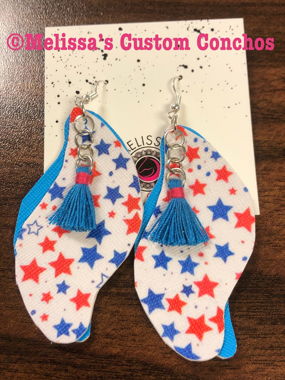 White/Red/blue star Leather Earrings