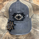 Gray Aztec High Pony Baseball Hat with flower
