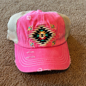 Pink Aztec Criss Cross High Pony Baseball Hat