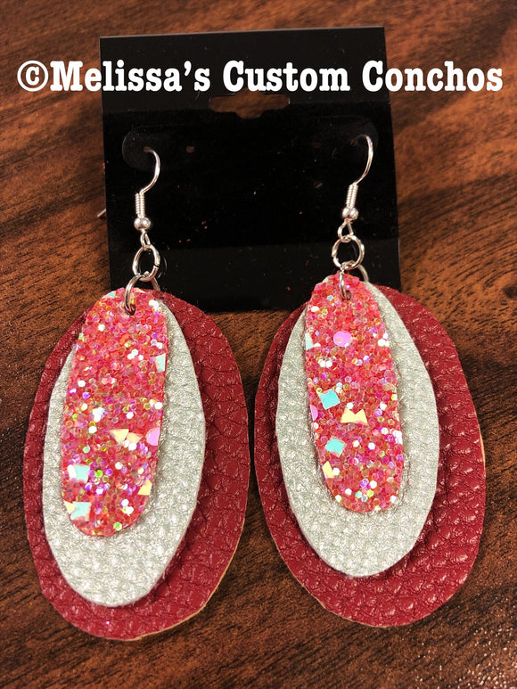 Pink/maroon/silver Leather Earrings