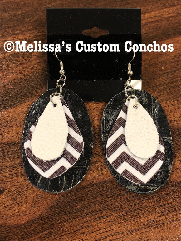 Black/White Leather Earrings