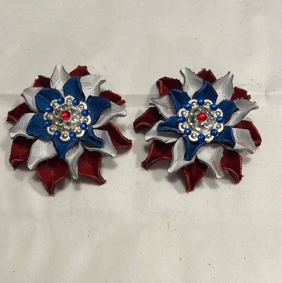 Red/Blue/White Leather Flowers