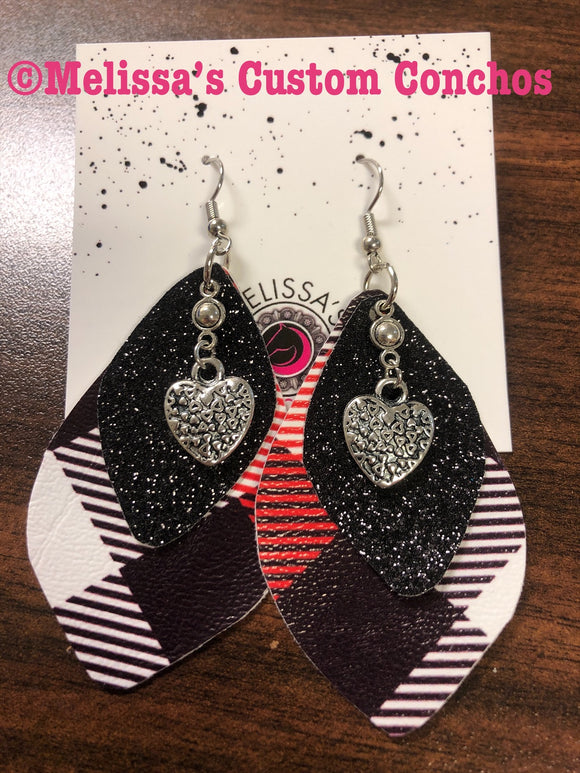 White/Black/Red Leather Earrings
