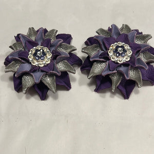 Purple/Silver Leather Flowers