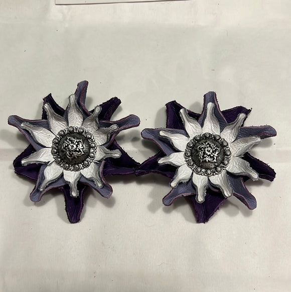 Purple/White Leather Flowers