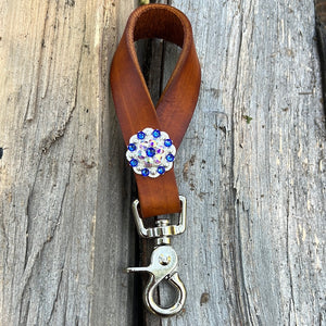 Tan Oil Tie Down Keeper with Sapphire Blue