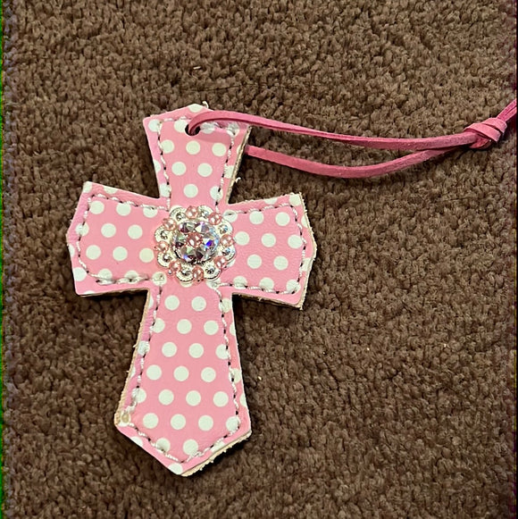 Pink Polka Dot Saddle Cross