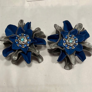 Blue/Silver Leather Flowers
